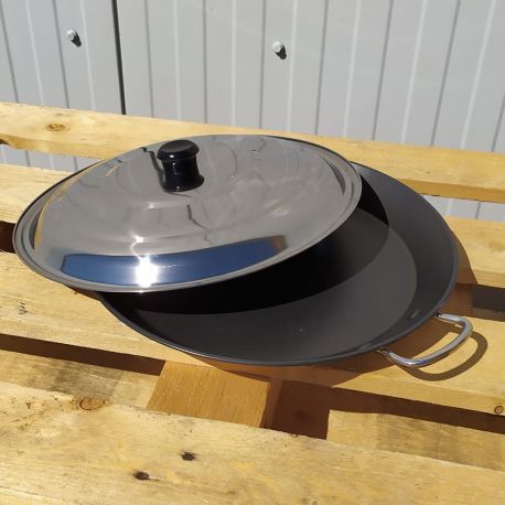 Plat à paella Induction en inox anti-adhésive 46cm + couvercle pour 12 personnes