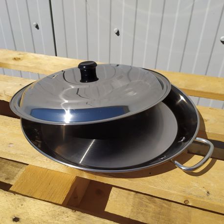 Plat à Paella inox 32cm spécial induction + couvercle pour 5 personnes