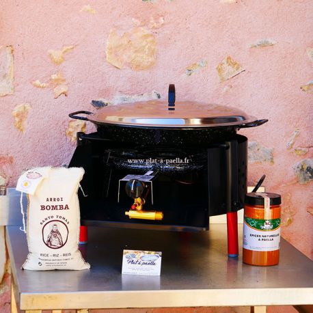 Kit à paella -bbq40 pour 10 personnes - Plat emaillé - Couvercle - Thermocouple