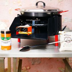 Kit à paella -bbq40 pour 16 personnes - Plat Acier - Couvercle