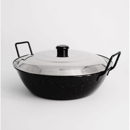 Poêle creuse émaillée 40cm avec couvercle Inox - Garcima