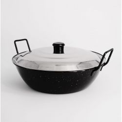 Poêle creuse émaillée 34cm avec couvercle Inox - Garcima