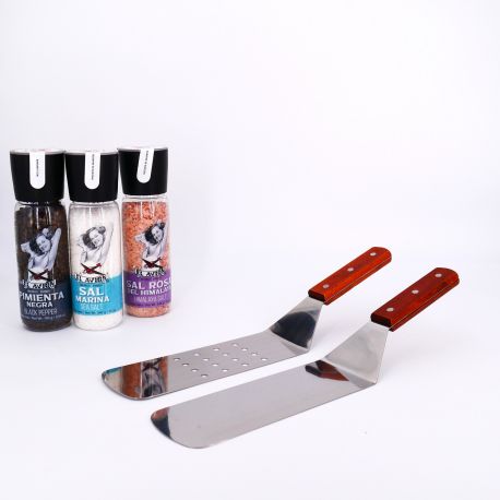 lot de 2 spatules plates inox manche en bois (36cm)