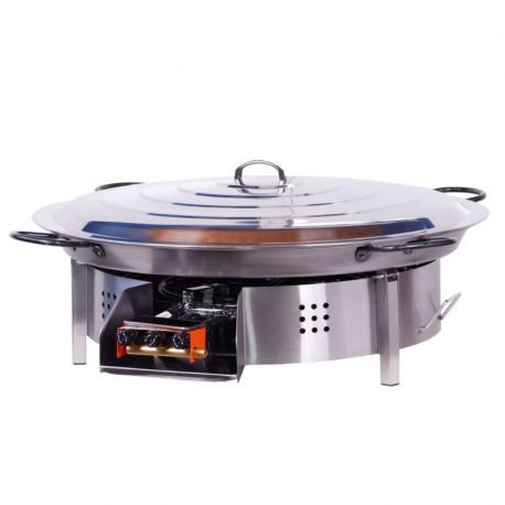 Mini kit à paella - 85 personnes - Pare-flamme inox - Plat émaillé - veilleuse - thermocouple