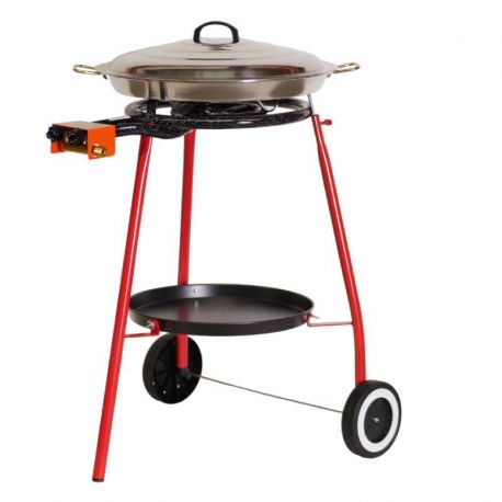Kit à paella sur roues - poêle inox avec couvercle inox 12 personnes