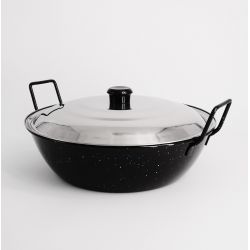 Poêle creuse émaillée 24cm avec couvercle Inox - Garcima