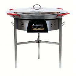 Kit à paella - 85 personnes - Pare-flamme inox - Plat acier - couvercle