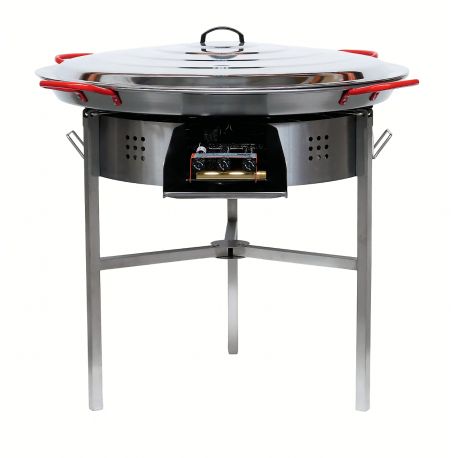 Kit à paella - 85 personnes - Pare-flamme inox - Plat acier - couvercle