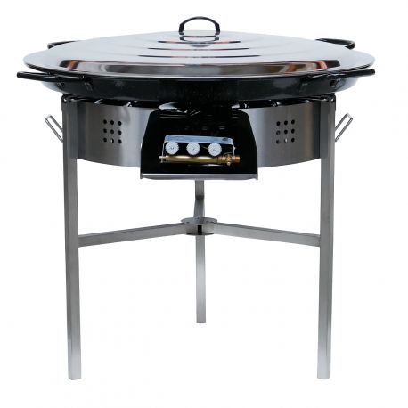 Kit à paella - 50 personnes - Pare-flamme inox - Plat emaillé - couvercle
