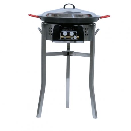 Kit à paella - Pare-flammes inox - 20 personnes - Plat anti-adhérent et couvercle inox - thermocouple