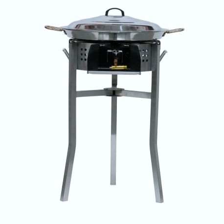 Kit à paella - Pare-flammes inox - 30 personnes - Plat et couvercle inox - thermocouple