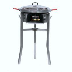 Kit à paella - Pare-flammes inox - 30 personnes - Plat acier et couvercle inox
