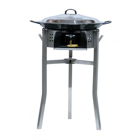 Kit à paella - Pare-flammes inox - 30 personnes - Plat émaillé avec couvercle inox - thermocouple