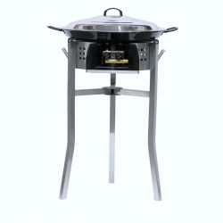 Kit à paella - Pare-flammes inox - 30 personnes - Plat émaillé et couvercle inox
