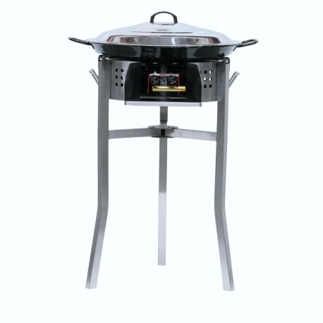 Kit à paella - Pare-flammes inox - 30 personnes - Plat émaillé et couvercle inox