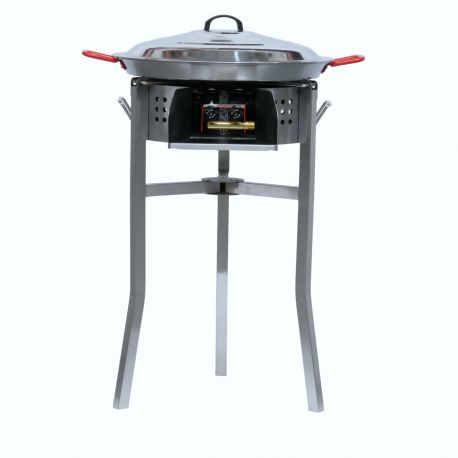 Kit à paella - Pare-flammes inox - 30 personnes - Plat acier et couvercle inox