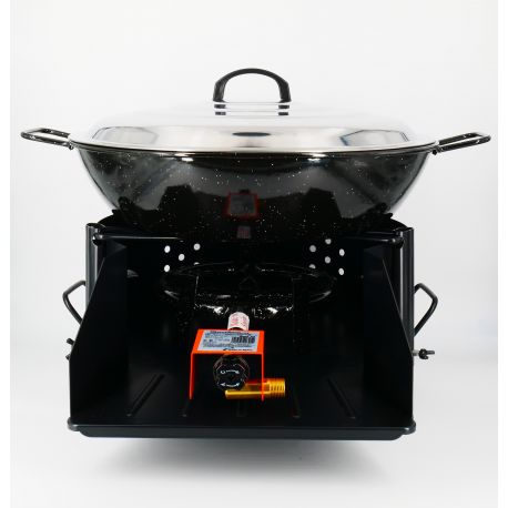 Kit Poêle creuse - BBQ40 pour 50 personnes - Plat creux émaillé 60cm - Couvercle