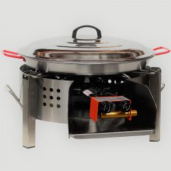 Kit à paella - Pare-flammes inox - 20 personnes - Plat Acier - Couvercle - Thermocouple