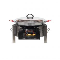 Kit à paella - BBQ INOX 45 cm - Plat acier - Couvercle- pour 12 personnes 