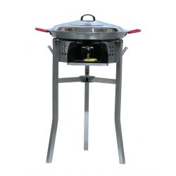 Kit à paella - Pare-flammes inox - 16 personnes - Plat acier et couvercle inox