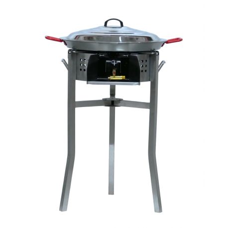 Kit à paella - Pare-flammes inox - 16 personnes - Plat acier et couvercle inox