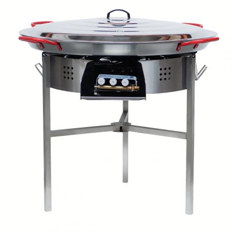 Kit à paella - 50 personnes - Pare-flamme 80cm inox - Plat acier - veilleuse - thermocouple - couvercle