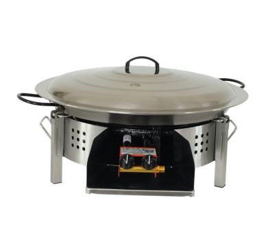 Kit paella Surpuissant - Pare-flammes plan de travail 60cm inox - 30 personnes - Plat pata negra 70cm avec couvercle inox