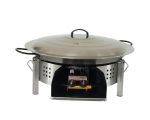 Kit paella thermocouple - Pare-flammes plan de travail 60cm inox - 30 personnes - Plat pata negra 70cm avec couvercle inox