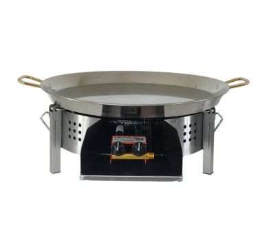Kit paella Classique - Pare-flammes plan de travail 60cm inox - 30 personnes - Plat inox 70cm avec couvercle inox