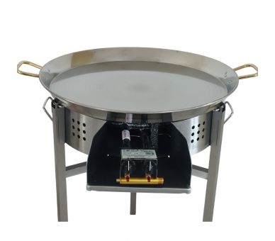 Kit paella thermocouple - Pare-flammes 60cm inox - 30 personnes - Plat inox 70cm avec couvercle inox