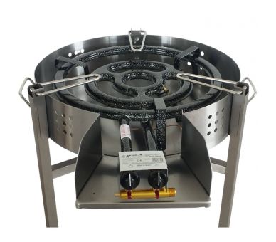 Kit paella thermocouple - Pare-flammes 60cm inox - 30 personnes - Plat émaillé 70cm avec couvercle inox