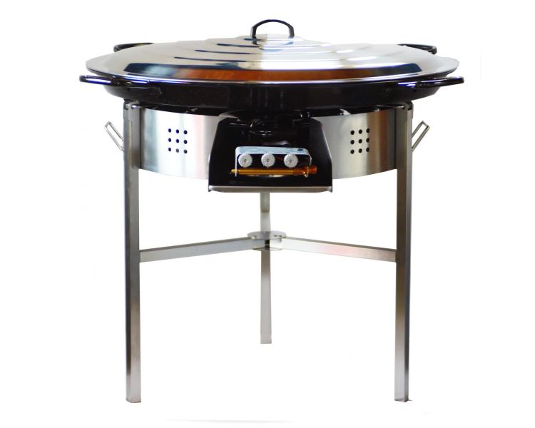 Kit à paella - BBQ70 pour 40 personnes - Plat émaillé avec couvercle inox