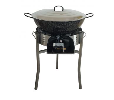 Kit Poêle creuse - pare flammes 45cm inox - 70 personnes - Plat creux émaillé 65cm - Couvercle