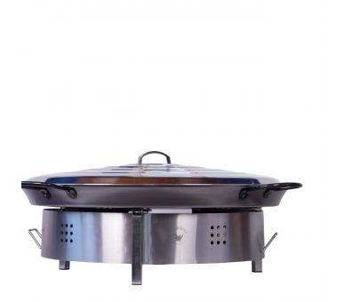 Kit paella Classique 40 personnes - Pare-flammes plan de travail 70cm inox - Plat pata negra avec couvercle inox