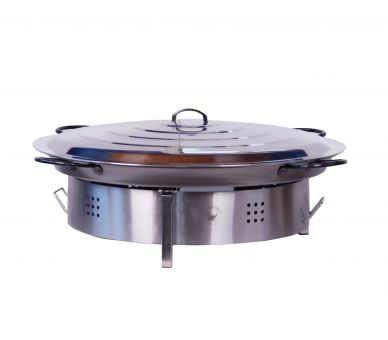 Kit paella Classique - 40 personnes - Pare-flammes plan de travail 70cm inox - Plat acier avec couvercle inox