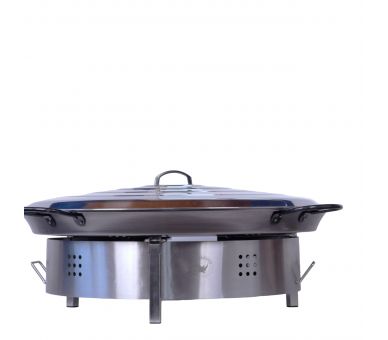Kit paella Surpuissant - 40 personnes - Pare-flammes plan de travail 70cm inox - Plat pata negra avec couvercle inox