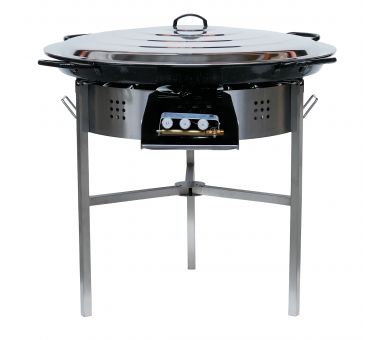 Kit à paella thermocouple - Pare-flammes 60cm inox - 40 personnes - Plat émaillé 80 cm avec couvercle inox