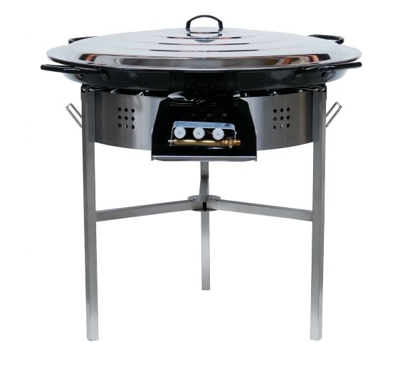 Kit à paella thermocouple - Pare-flammes 60cm inox - 40 personnes - Plat émaillé 80 cm avec couvercle inox