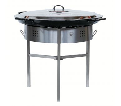 Kit à paella thermocouple - Pare-flammes 60cm inox - 40 personnes - Plat émaillé 80 cm avec couvercle inox