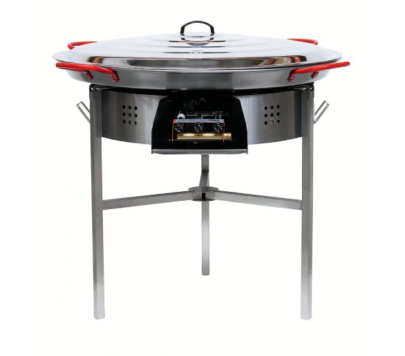 Kit à paella thermocouple - Pare-flammes 60cm inox - 40 personnes - Plat acier 80cm avec couvercle inox