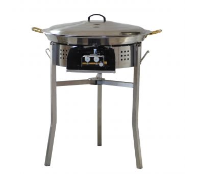 Kit à paella thermocouple - Pare-flammes 60cm inox - 40 personnes - Plat inox avec couvercle inox