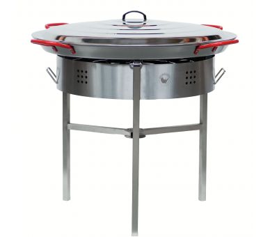 Kit à paella classique - Pare-flammes 60cm inox - 40 personnes - Plat acier 80cm avec couvercle inox