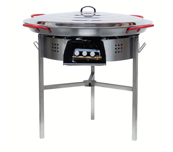 Kit à paella classique - Pare-flammes 60cm inox - 40 personnes - Plat acier 80cm avec couvercle inox
