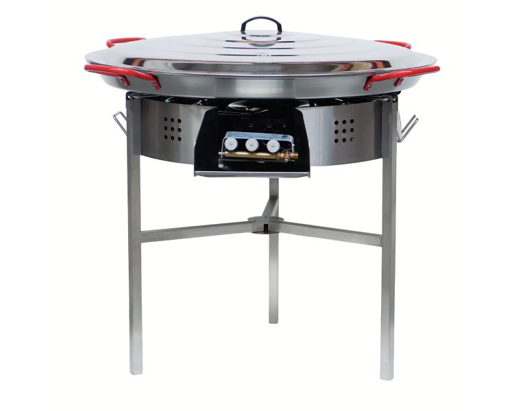 Kit à paella classique - Pare-flammes 60cm inox - 40 personnes - Plat acier 80cm avec couvercle inox