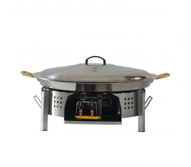 Kit paella Classique - 40 personnes - Pare-flammes plan de travail 70cm inox - Plat Inox et couvercle inox