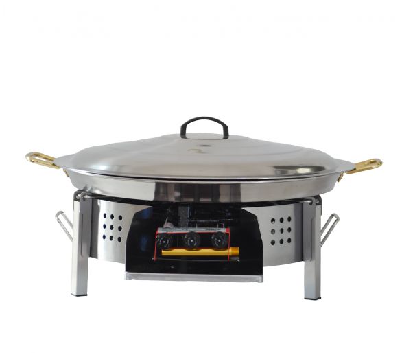 Kit à paella - Pare-flammes plan de travail 45cm inox - 25 personnes - Plat et couvercle inox