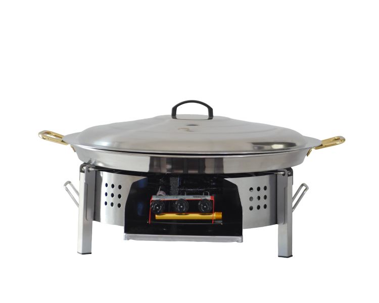 Kit à paella - Pare-flammes plan de travail 45cm inox - 25 personnes - Plat et couvercle inox