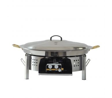 Kit à paella - Pare-flammes plan de travail 45cm inox - 25 personnes - Plat et couvercle inox