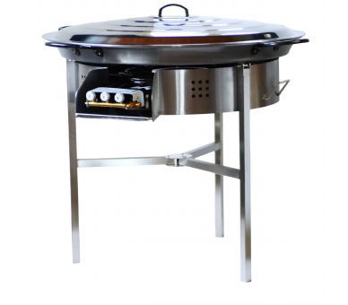 Kit à paella Surpuissant - Pare-flammes 60cm inox - 40 personnes - Plat acier 80cm Pata Negra avec couvercle inox