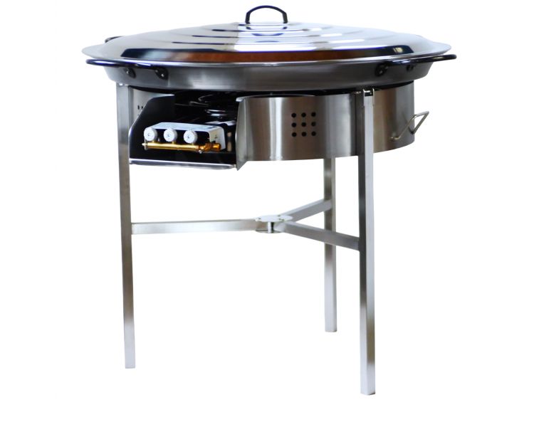 Kit à paella Surpuissant - Pare-flammes 60cm inox - 40 personnes - Plat acier 80cm Pata Negra avec couvercle inox